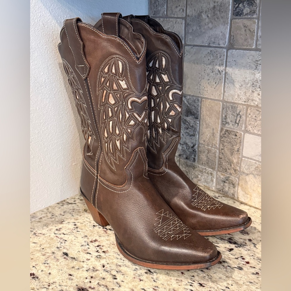 Laredo Brown Leather Western Heeled Cowboy Boots